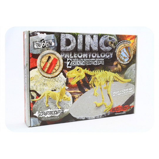 Раскопки скелетов динозавров Протоцераптос и Тираннозавр «Dino Paleontology» Danko Toys, 40*30*6 см (DP-01-03)