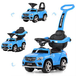 Дитяча машинка каталка-толокар Mercedes SX1578-9 блакитний, шкір сидіння, EVA колеса, MP3