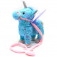 Интерактивная мягкая игрушка «Пони» единорог на поводке (голубой), ходит, поет, ржет 30*10*35 см (M1244)