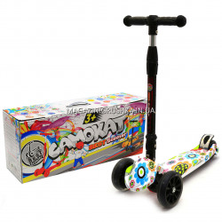 Самокат детский трехколёсный Цветы (ПУ колеса, светящиеся, регулируемая высота ручки) 7303