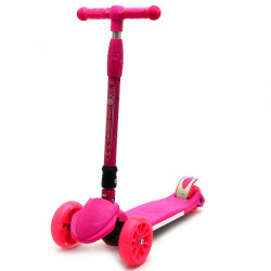 Самокат дитячий триколісний Рожевий ПУ колеса, що світяться, музика, подсвет регульована висота ручки (881-2L)