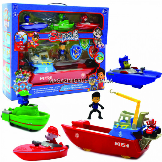 Ігровий набір «Щенячий патруль» - Морський патруль. Корабель, 5 фігурок, мотоцикл, значки, звук, світло (H327)
