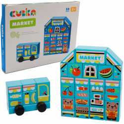 Деревянный игрушечный набор Cubika конструктор «Домик с автобусом», 33 детали (15122)