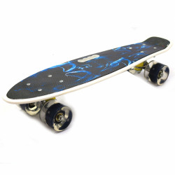 Пенни борд (скейт) с бесшумными светящимися колесами, ручка (темно-синий) 70822
