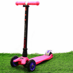 Самокат триколісний (4 колеса) дитячий Рожевий (ПУ колеса, що світяться, регульована висота ручки) 113-23101