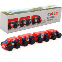 Дитячий дерев'яний конструктор поїзд Cubika (Кубика), експрес на магнітах 4 вагони, 3+ (15108)