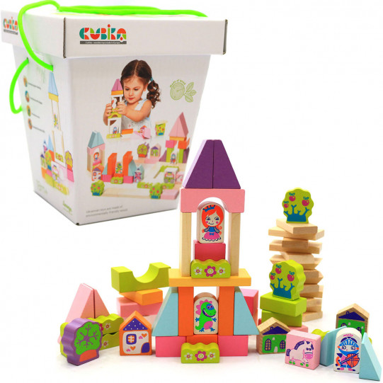 Дитячий дерев'яний конструктор Cubika (Кубика) Городок для дівчаток 55 деталей (13906)