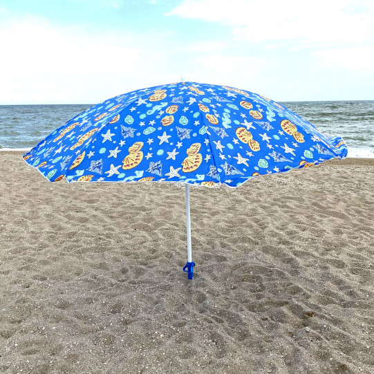 Парасолька пляжна (діаметр - 2.4 м) - синій з черепашками (MH-0042)