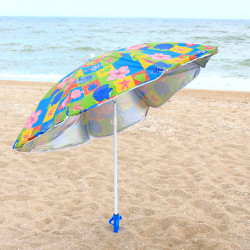 Зонт пляжный (диаметр - 1.8 м) - серебро+наклон ракушки и цветы (MH-0035)