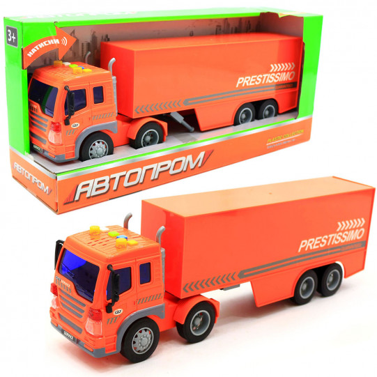 Машинка іграшкова Автопром «Трейлер» помаранчевий зі світловими і звуковими ефектами, 39 см (7921AB)