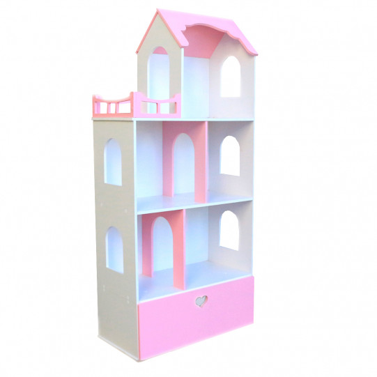 Игрушечный кукольный деревянный домик с ящиком для игрушек Unitywood «Натали» розовый, 132*60*31 см, (U-005)