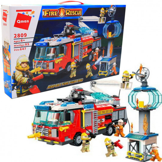 Конструктор Qman «Пожарная машина», 647 деталей, 5 фигурок (2809)