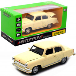 Машинка іграшкова Автопром «1: 32-36 ГАЗ-21» метал, 14 см, бежевий, світло, звук, двері відчиняються (7504)