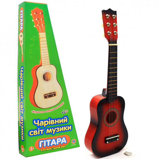 Іграшка дитяча гітара дерев'яна, струнна з медіатором, 52 см (M 1370)