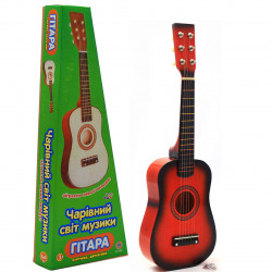 Игрушка детская гитара деревянная, струнная с медиатором, красное дерево 58 см (M 1369)