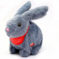 Мягкая игрушка интерактивная музыкальный кролик серый, уши светятся 20х10х20 см (M142)