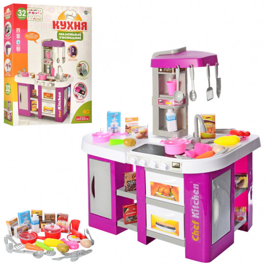 Детская игрушечная кухня с посудой Фиолетовая (свет, звук, вода) 53 элемента арт. 922-47