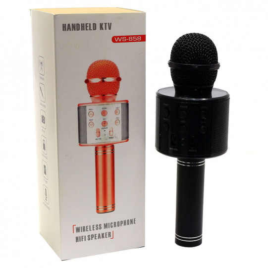 Беспроводной портативный микрофон-колонка Bluetooth для караоке Черный (WS-858)