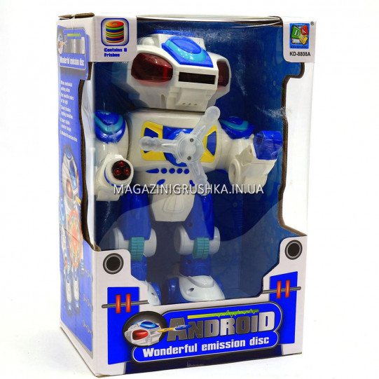 Робот с пропеллером Бело-синий (ходит, свет, звук, стреляет дисками) KD-8808ABC
