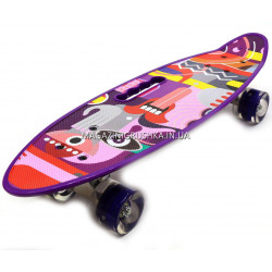 Пенни борд (скейт) с бесшумными колесами и ручкой Фиолетовый 00165