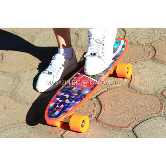 Скейтборд (скейт) Оранжевый с бесшумными колесами MS 0298