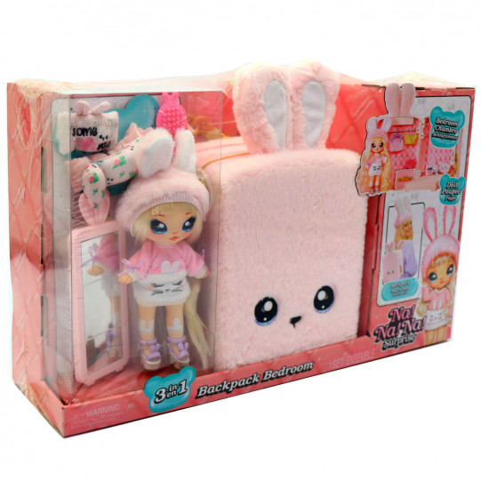 Ігровий набір з лялькою Na! Na! Na! Surprise 3 в 1 Рюкзачок-зайчик з сюрпризом рожевий з кімнатою для ляльки (569732)