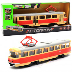 Машинка іграшкова Автопром Трамвай Помаранчевий (двері відчиняються, світло, звук) 27х5х6 см (9708BC)