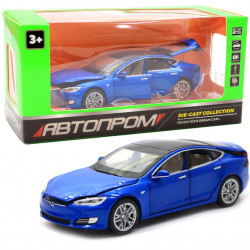 Машинка іграшкова Автопром Tesla метал, 14 см, синій, світло, звук, двері відчиняються (6614)