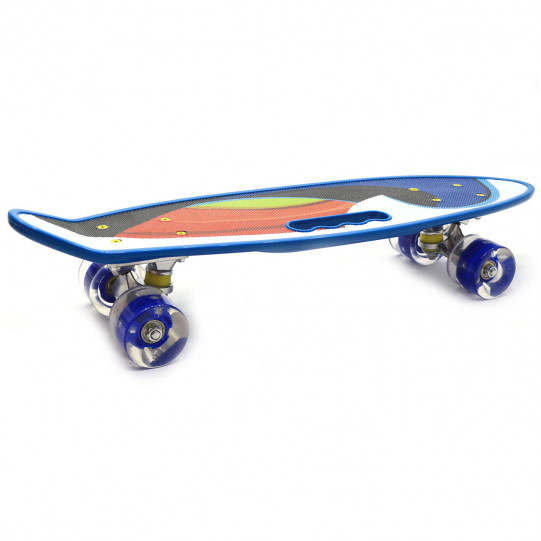 Пенни борд (скейт) со светящимися колесами и ручкой. Бесшумный Penny Board синий (С-40310)