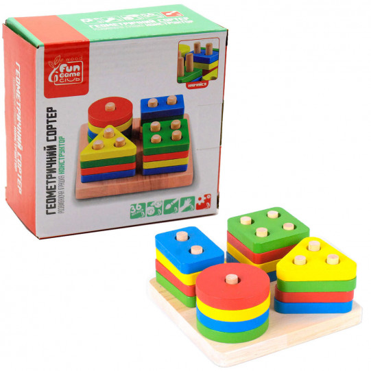 Розвиваюча іграшка дерев'яна пірамідка конструктор сортер Fun Game 3+ (80380)