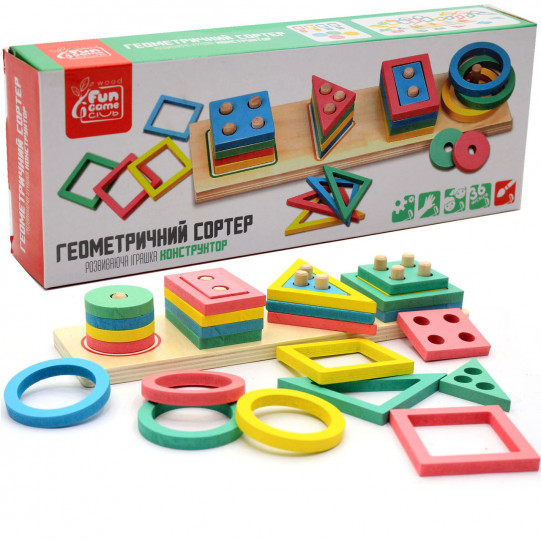 Развивающая игрушка деревянная пирамидка конструктор сортер Fun Game 3+ (87639)