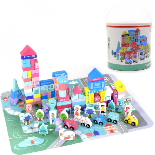 Розвиваюча іграшка дерев'яний конструктор Fun Game, місто, 108 деталей (38660)