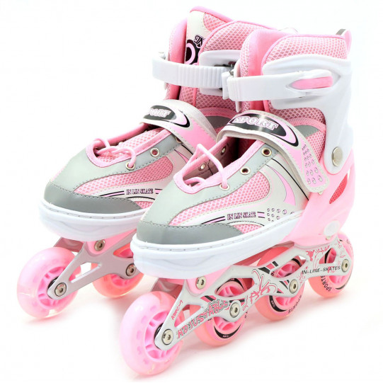 Роликовые коньки Happy розовые, размер 39-42, металл, светящиеся колёса ПУ 518333674-L