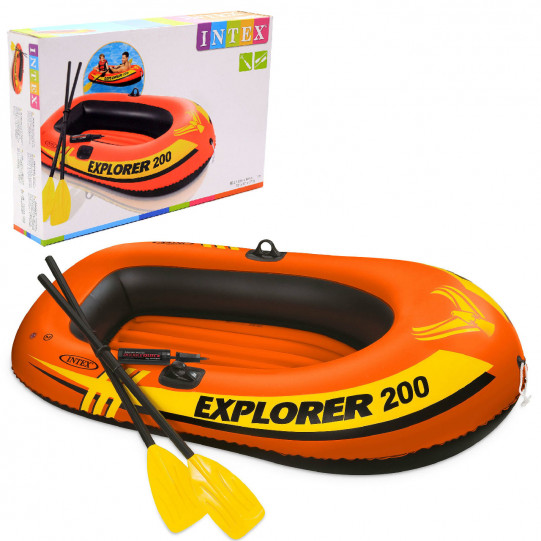 Надувний човен Intex 185x94x41 см, Explorer 200 Set +, пластикові весла і ручний насос (58331)