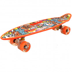 Пенні борд (скейт) помаранчевий з світяться колесами і ручкою. Безшумний Penny Board, 59 * 16 * 9 см, (MS 0461-2)