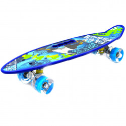 Пенни борд (скейт) синий со светящимися колесами и ручкой. Бесшумный Penny Board, 59*16*9 см, (MS 0461-2)