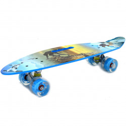 Пенни борд (скейт) голубой со светящимися колесами и ручкой. Бесшумный Penny Board, 60*17*10 см, (MS 0461-7)