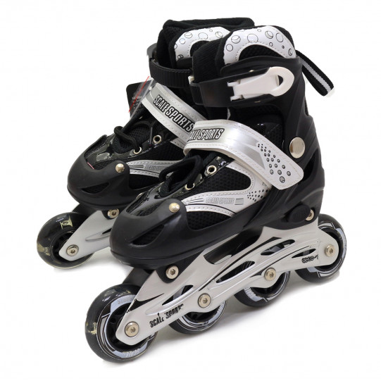 Роликові ковзани Scale Sports чорно-білі, розмір 31-34, метал, що світяться колеса PU, (465976067-S)