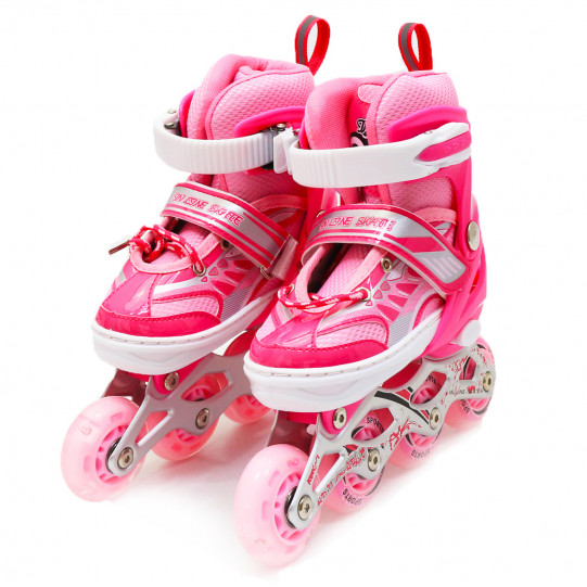 Ролики детские Happy Pink розовые, размер 31-33, металл, светящиеся колёса ПУ (1541065576-S)