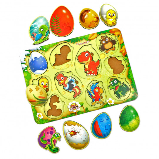 Игра пазл сортер вкладыш «Кто в яйце?», деревянная игрушка, Ань-Янь, 32*23*1 см, от 3 лет, (ПСФ040)