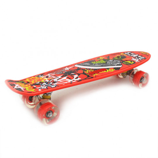 Пенни борд (скейт) красный со светящимися колесами и ручкой. Бесшумный Penny Board, 55*14*9 см, (MS 0749-6)