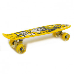 Пенни борд (скейт) желтый со светящимися колесами и ручкой. Бесшумный Penny Board, 55*14*9 см, (MS 0749-6)