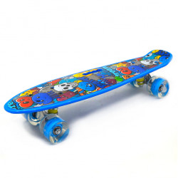 Пенни борд (скейт) синий со светящимися колесами и ручкой. Бесшумный Penny Board, 55*14*9 см, (MS 0749-6)