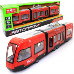 Машинка іграшкова Трамвай Автопром «Міський Транспорт» червоний звук світло 44*6*10 см (7955AB)