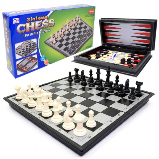 Настольная игра 3в1 Шахматы Шашки Нарды «Shantou Jinxing» пластик 24*24*4 см (3146)
