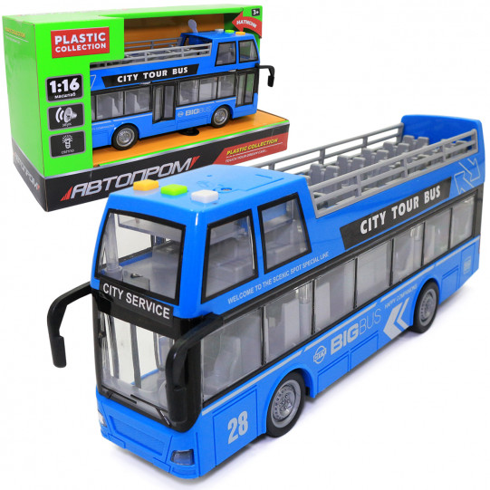 Машинка игрушечная Городской автобус «Автопром» синий звук свет от 3 лет 28*11*7 см (7952AB)