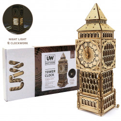 Деревянный 3D конструктор Часы Светильник Шкатулка Tower Clock UnityWood 195 деталей 37,5*13*10,5 см см (UW-013)