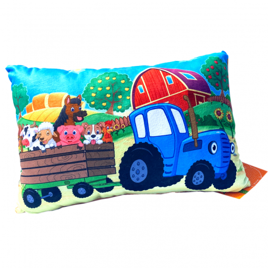 Мягкая детская подушка с принтом «Синий трактор», сплюшка трактор, 40*26*10см (00291-31)