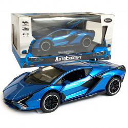 Іграшкова машинка металічна Lamborghini Sian (Ламборгіні сіан) "АвтоЕксперт", синя, світло, звук, інерція, відкр двері, багажник, капот, 15*6*4см, 28104