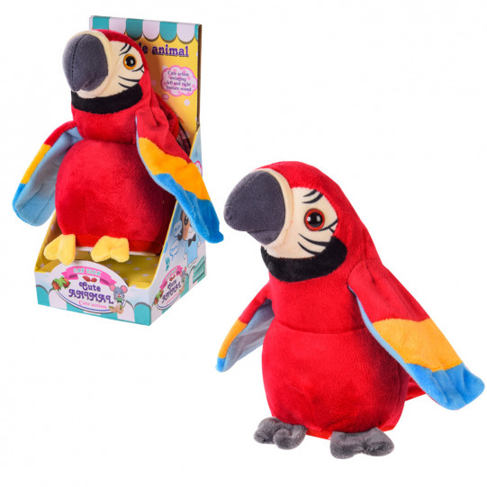 Мягкая интерактивная игрушка-повторюшка Попугай, красный, в кор. 18 см (CL1715)